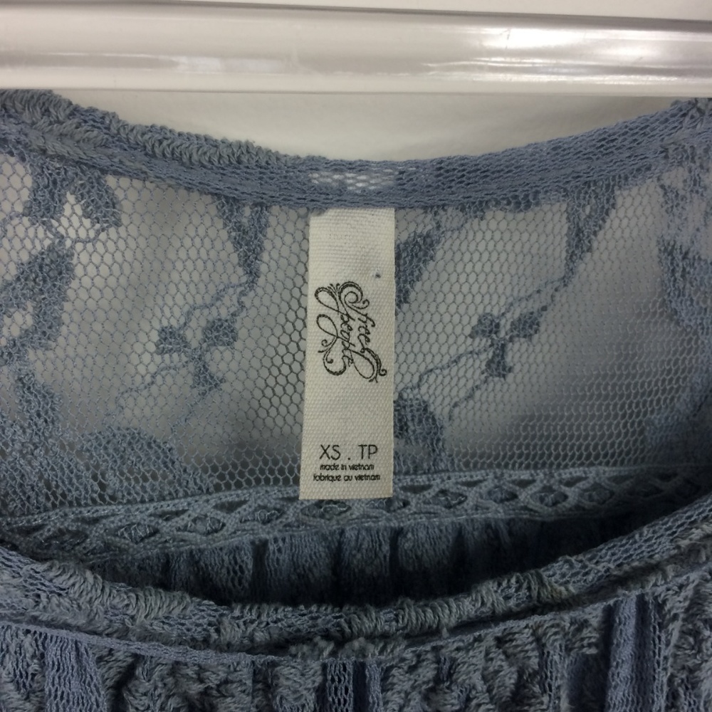 Free People Dusty Blue Lace Cold Shoulder Top - Picture 4 of 5
